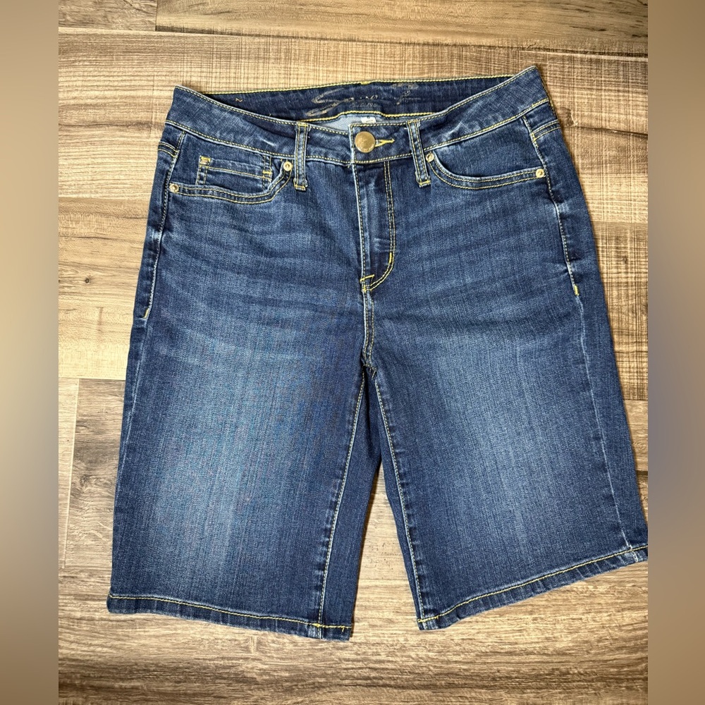 7 For All Mankind Blue Jean Shorts with Frayed Hem